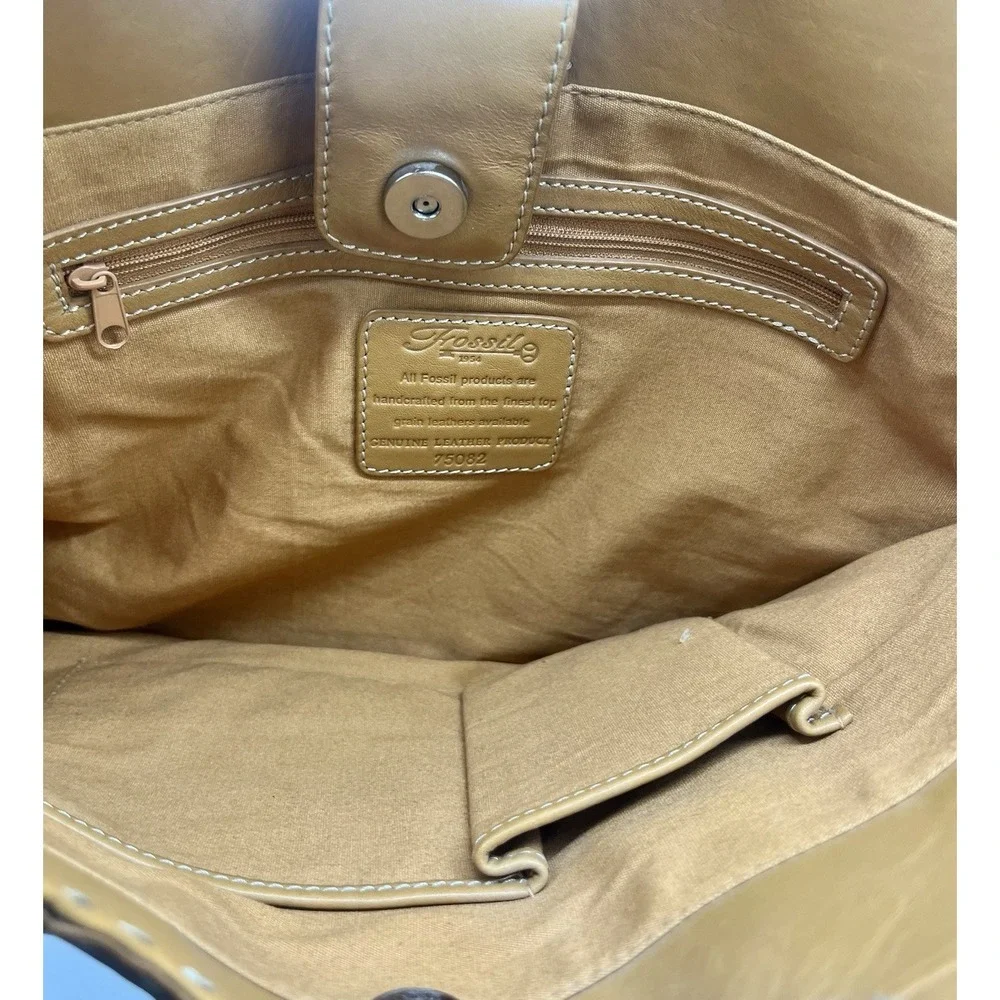 Fossil Classic‎ 75082 Tan Leather Hobo Tote Shoulder Bag With Key